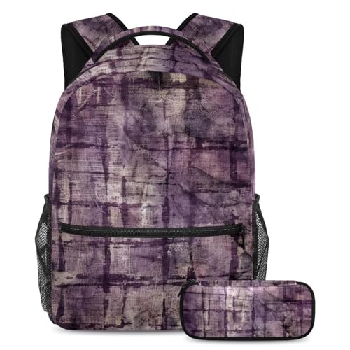 Sac à dos vintage chiné violet avec trousse scolaire compacte assortie