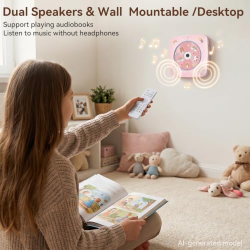 Image of CD Player Portable Bluetooth Rechargeable: CD Players for Home Kegaudio 1800mAh Desktop Wall CD Player with Speakers with Dust Cover FM Radio USB Remote Control