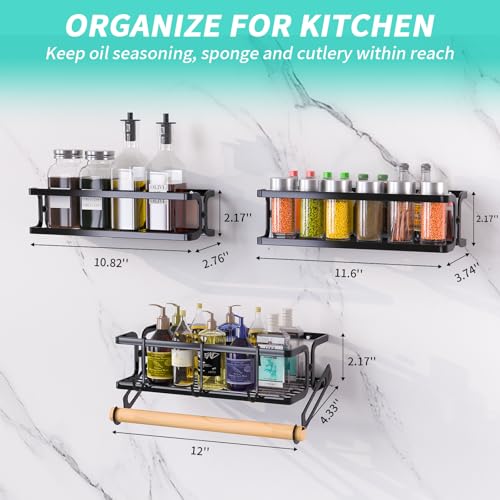 3 Pack Spice Rack Wall Mount With Paper Towel Holder and Hooks,Space-Saving Spice Organizer for Spice Jars and Seasonings, Hanging Spice Rack Organizer Kitchen for Cabinet, Pantry,Black - Image 5