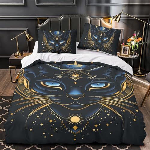 Parure de lit chat 3D 140x200 housse de couette enfant literie simple microfibre