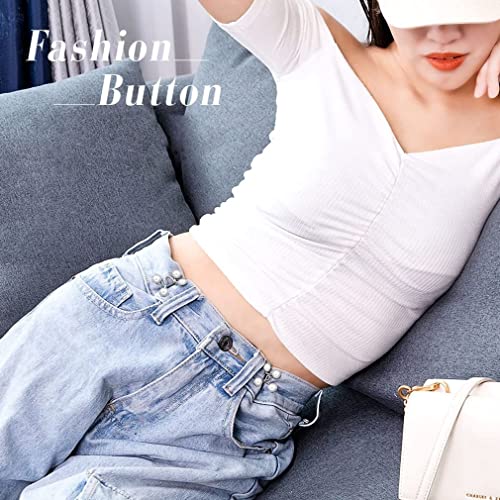 Image of 2pcs Pant Waist Tightener, Adjustable Waist Buckle Set, Extra Button for Jeans to Make Tighter, Instant Jeans Button Pins for Pants Jeans Skirts, No Sewing Required (Pearl White)