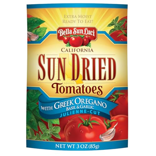 Image of Bella Sun Luci Sun Dried Tomatoes with Greek Oregano, Basil & Garlic, Gluten-Free, Vegan, California Grown, Mediterranean Style Sun-Ripened Tomatoes, Premium Ingredient for Pasta, Pizza, Salads (1 Pack)