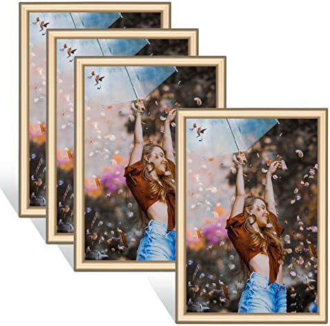 3.5x5 Picture Frame Set of 4 - Wallet Size Small Brass Photo Frames for 3.5 x 5 Photos Display Horizontal and Vertical for Desk Top and Wall Hanging, Metal Thin Modern and Simple Style (4 Pack)