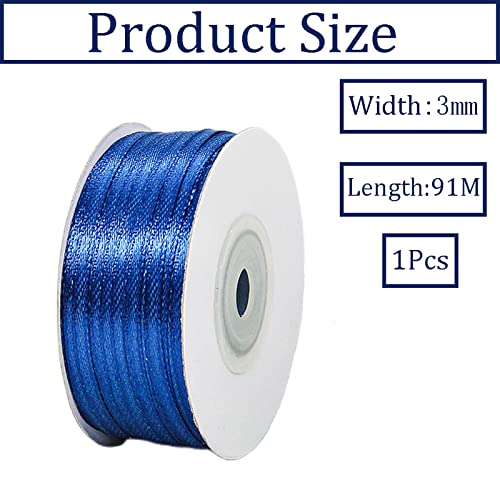 HONGCI Dark Blue Ribbon 3mm for Gift Wrapping,91m Satin Navy Blue Hair Women,Balloon Present Fabric Thick Crafting,Xmas,Florist,Bouquet,Wedding Car,Cake Decorations - Image 2