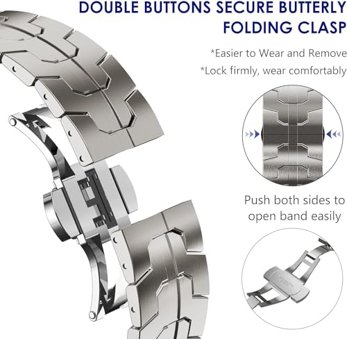 WINGLE Grade 2 Titanium Bands for Apple Watch Band Ultra 4/3/2/1 49mm 46mm 45mm 44mm 42mm Series 12 11 10 9 8 7 6 5 4 SE 3 2 1 Men, 24mm Wide Classy Business Lightweight Rugged Titanium iWatch Bands - image 5