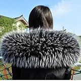 QIUMING Cuello de Piel para Mujer, Cuello de Piel auténtica, Bufandas para Mujer, Abrigo de Invierno, Chal con Ribete de Piel de Mapache Natural, Cuello Recto, Bufandas, Chal