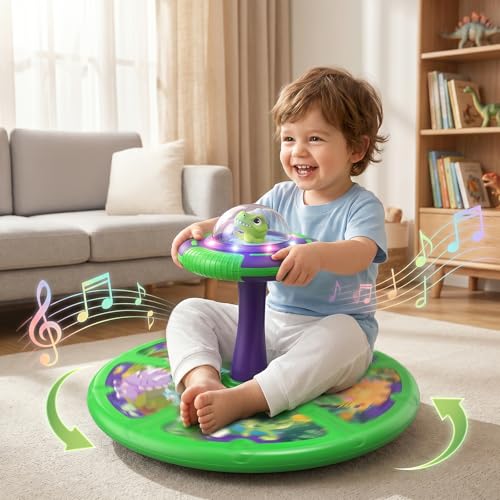 Flooyes Dinosaur Sit and Spin Toys for Toddlers Boys 1 2 3 Years Old, Birthday Gift for Boys Age 2-4 with LED Lights and Music, 360° Spin - Image 7