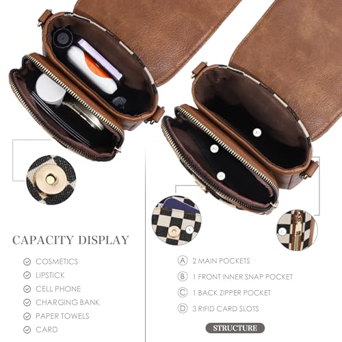 Image of Sling Bag Crossbody Bags For Women Plaid Striped Fanny Packs Chest Bag for Work Shopping