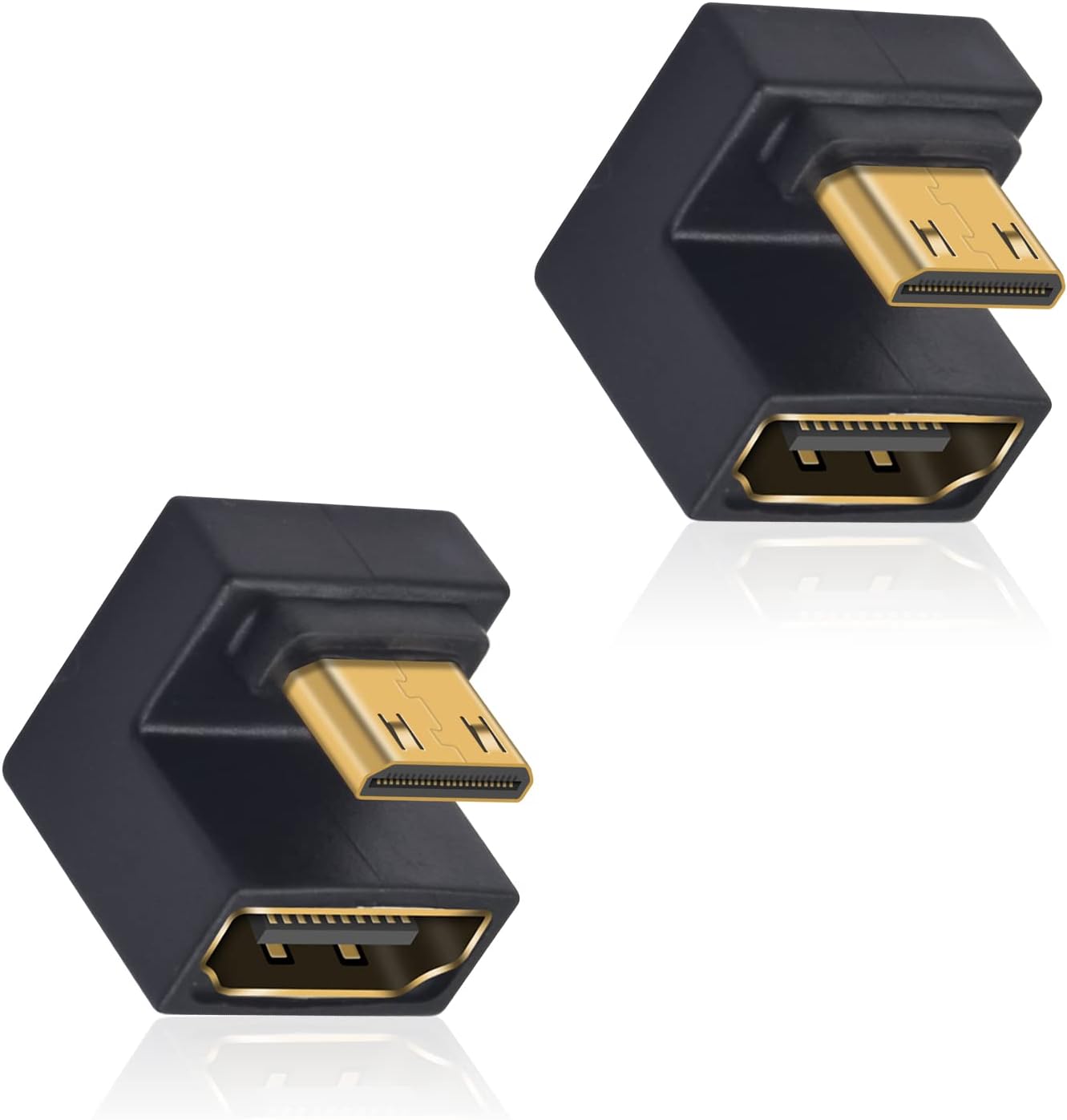 Duttek 8K U Shaped Mini HDMI to HDMI Adapter, UHD Up Angle Mini HDMI Male to HDMI Female Adapter, Mini HDMI 180 Degree Adapter 48Gbps with LED Lights for Cameras, Projectors 2 Pack