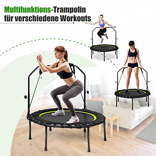 GOPLUS Ø102 cm Fitness Trampolin, Faltbares Trainingstrampolin mit 3-Fach höhenverstellbarem Haltegriff, Mini Trampolin… – Bild 3