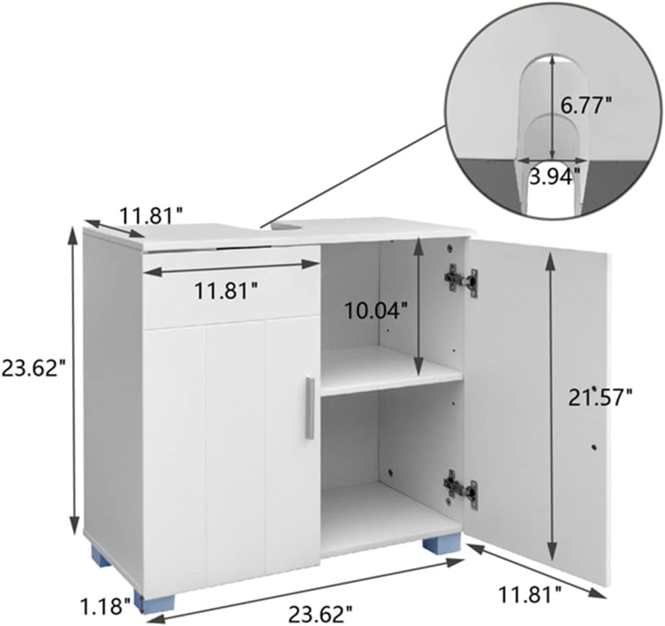 2 Door Bathroom Sink Cabinet White MDF 60x30x60CM Fine Workmanship Scandinavian Home Furniture Decoration (D As Shown)