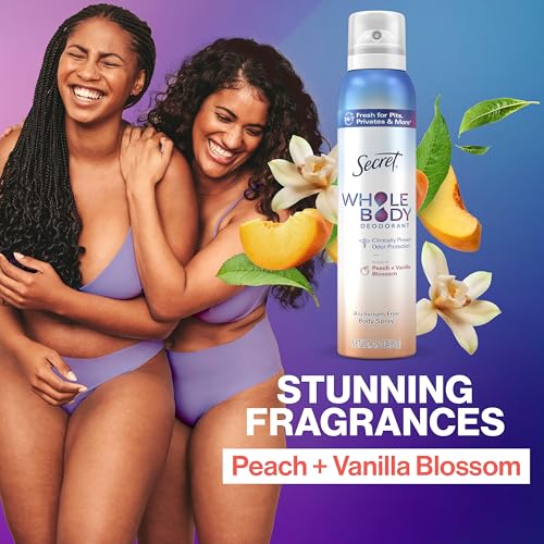 Secret Whole Body Deodorant Stick, Spray & Cream Travel Size Regimen Pack for Women, Peach & Vanilla Blossom Scent, Aluminum Free Deodorant, 72 HR Odor Protection, 0.5 oz, 1.0 oz, 0.8 oz - image 6
