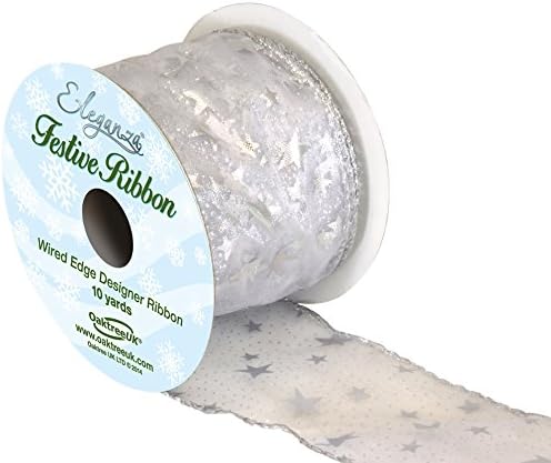 Oaktree UK Eleganze Satin Stars and Dots Festive Ribbon, Gold