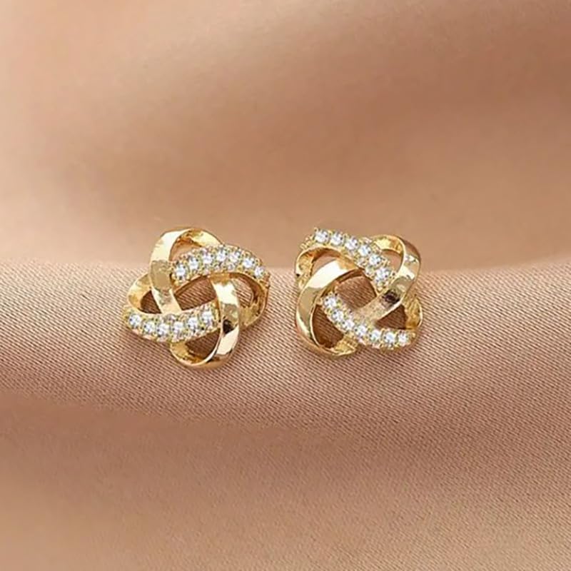 Twisted Knot Cubic Zirconia Stud Earrings for Women – Gold Plated Alloy Sweet Versatile Daily Office Design, Dainty Statement Jewelry Gift for Her, Birthday Present for Best Friend or Sister image 3