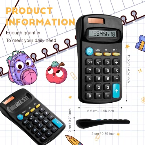RXLWYUNLAE Pocket Size Mini Black Calculator Basic Calculators for Handheld Angled Students 8 Digit Display Solar Battery Dual Power Small Calculator for Students Kids Home Office の商品画像 1
