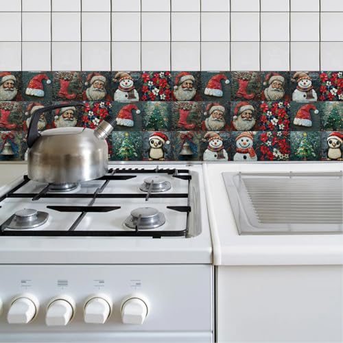 Baldosas Adhesivas Pingüino Muñeco Nieve Suelo Vinilo Autoadhesivo Vinilo Impermeables Panel Revestimiento Ducha para Baño Cocina Gabinete Muebles Decoración Azulejos Adhesivos 20x20cm /24 Piezas