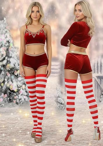 Image of ToBeInStyle Women's Vibrant Horizontal Wide Striped Thigh High Stockings