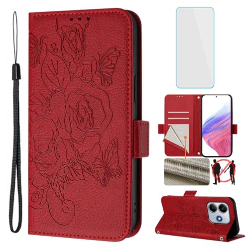 OUEAYIEN RFID Phone Case Wallet for Xiaomi Redmi Note 14 4G Red