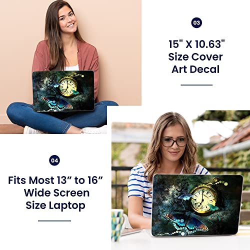 Image of LSS 15 15.6 inch Laptop Notebook Skin Sticker Cover Art Decal Fits 13.3 inch 14 inch 15.6 inch 16 inch HP Dell Lenovo Apple Asus Acer Compaq (Free 2 Wrist Pad Included) Clock Butterfly