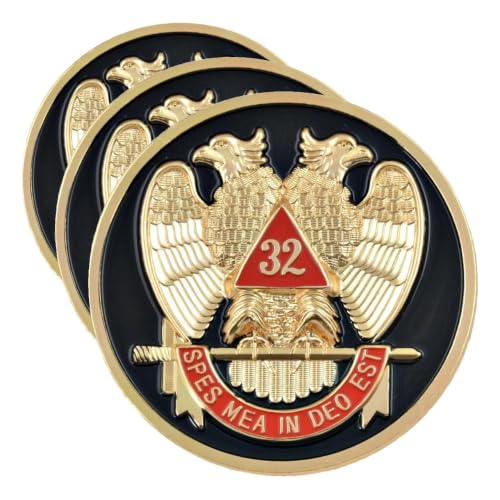 Image of 32nd Degree Scottish Rite Round Masonic Auto Emblem - [Black & Red][3'' Diameter] (Pack of 3)