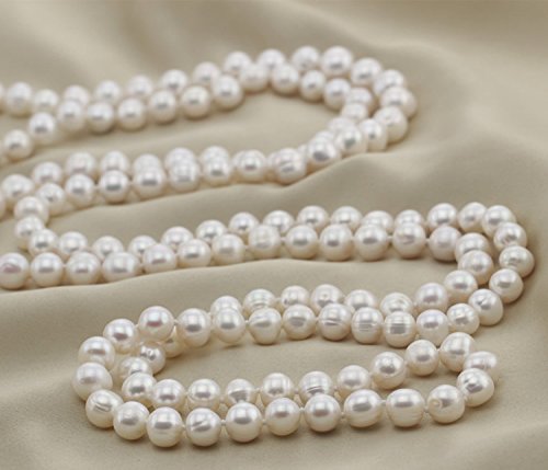 Vifaleno De Agua Dulce Naturales Collar de Perlas Largo, Natural, Blanco, Patata, 9-10mm