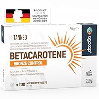 BETA CAROTIN - Bräunungskapseln, 200 Mikrocpr. Betakaroten gold, und Vitamin A. Beta carotin kapseln, Bräunungsbooster - Fördert die Produktion von Melanin für goldene Haut. Beta carotin hochdosiert