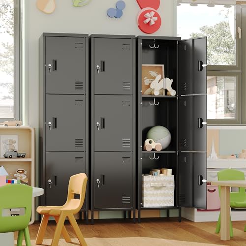Image of SUPEER Metal Locker with Hooks and Ventilation Holes,Metal Storage Locker with Keys and Business Card Slot for Home,Gym,Garage,School,Office,66 inch Hx15.75 inch Wx 15.75 inch D,Assembly Required,Black