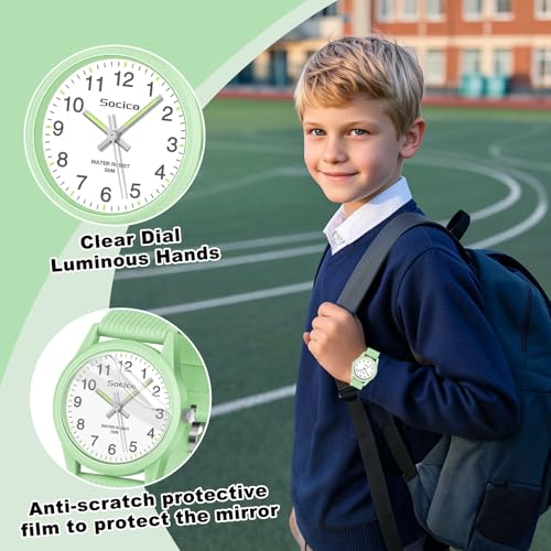 SOCICO Kids Analog Watch for Boys Girls, Easy to Read Learning Time Watch, 50M Waterproof, Soft Band Wristwatch for Ages 4-12, Great Gift for Children3