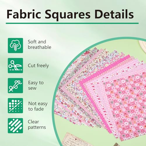 Image of Cotton Fabric, 60 Pcs Pink Series Cotton Quilting Fabric for Sewing | Fabric Squares 10x10 Plaid Stripe Floral Printed Print Fabric Squares for DIY Sewing Cutting Patchwork Crafts