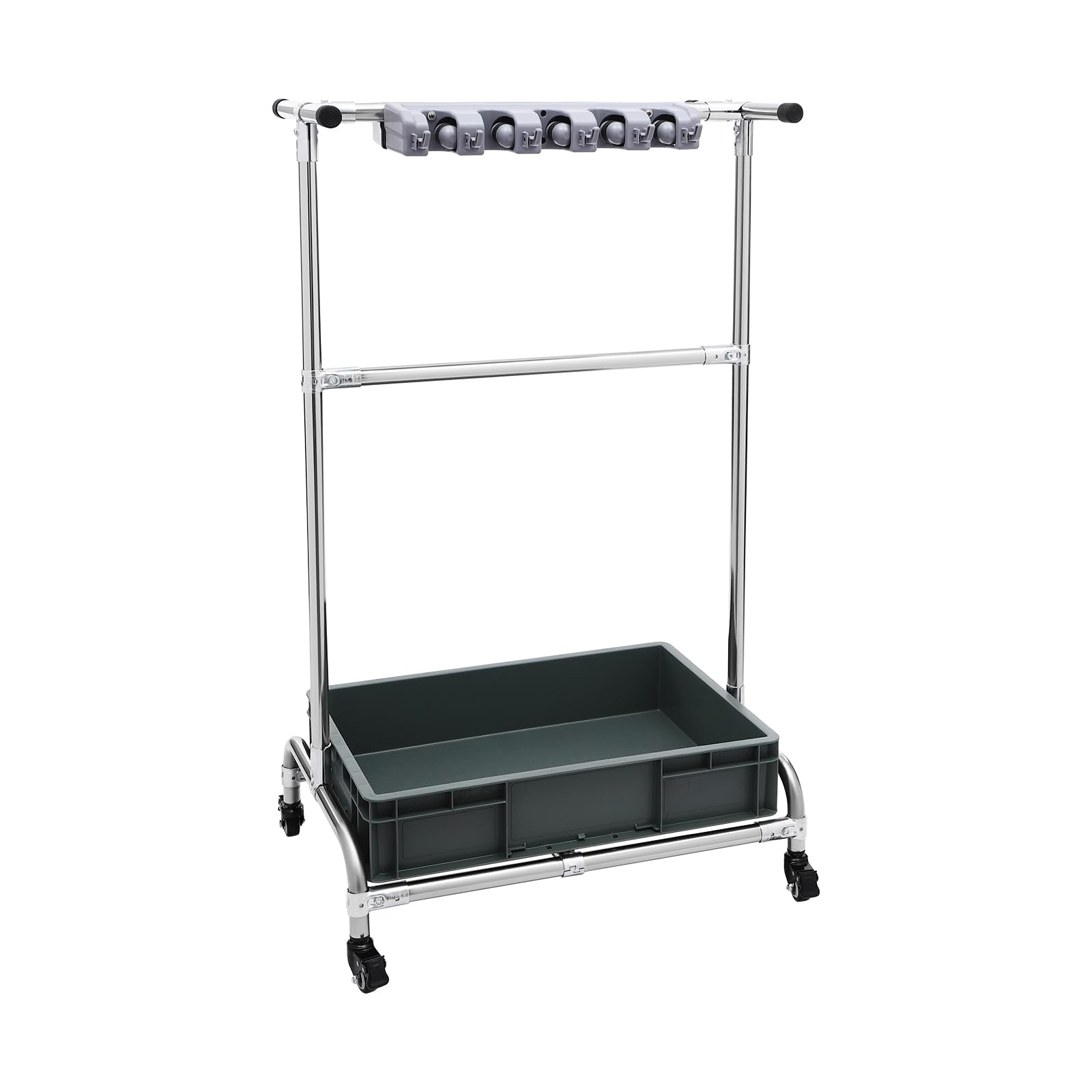 Reinigungswagen, Mopphalter Besenhalter Mobiler Reinigungsorganizer Putzwagen mit 4 Rollen, Schlitze 10, Haken 12, Reinigungswerkzeugwagen Haushaltswagen