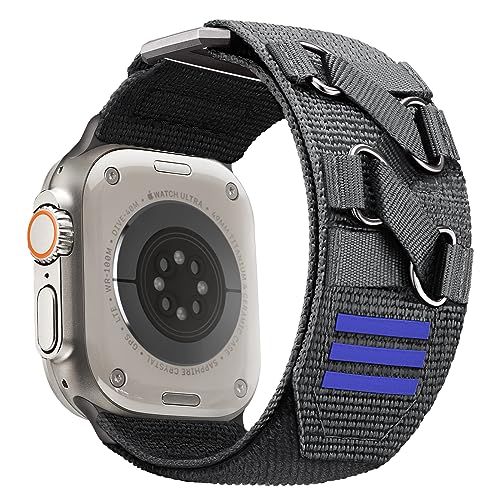 Rugged Nylon Band Compatible with Apple Watch Ultra Band 49mm 45mm 44mm 42mm for Men, Military Tactical Sport Strap Adjustable Replacement Wide Wristbands for iWatch Ultra Series 8 7 6 5 4 3 SE, Gray