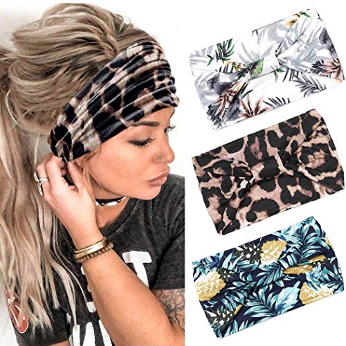 Catery Boho Headbands Stretch Hair Bands Vintage Flower Printed Head Wrap Knotted Cross Elastic Hairband Fashion Hair Accessories for Women and Girls (Set 3) (Set 3)