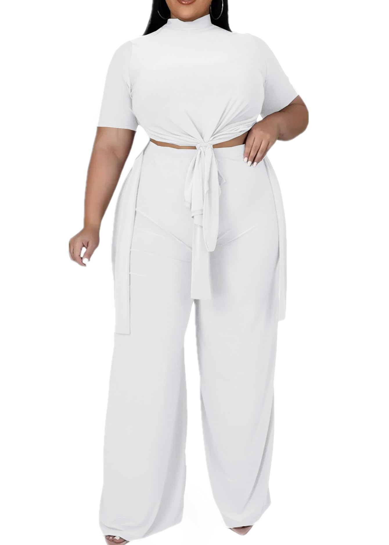 Conjunto de 2 piezas de pantalones de pierna ancha para mujer, estilo casual, talla grande, sin mangas, pantalones largos, sexy