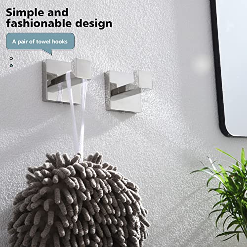 Image of KOKOSIRI Bath Towel Hook Wall Mount Square Robe Hook Coat Hook, Bathroom Kitchen Garage Heavy Duty Wall Mounted, SUS 304 Stainless Steel, Polished Chrome, B1010CH-P2