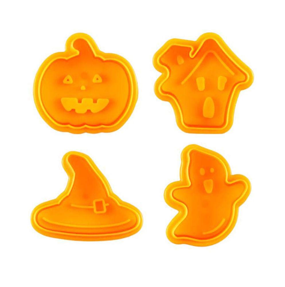 DUORUI 4pcs Cookie Cutters Plunger Biscuit Fondant Cake Mould Plastic Pumpkin Ghost Pattern for Kids DIY Baking Tool Decorating Halloween Party