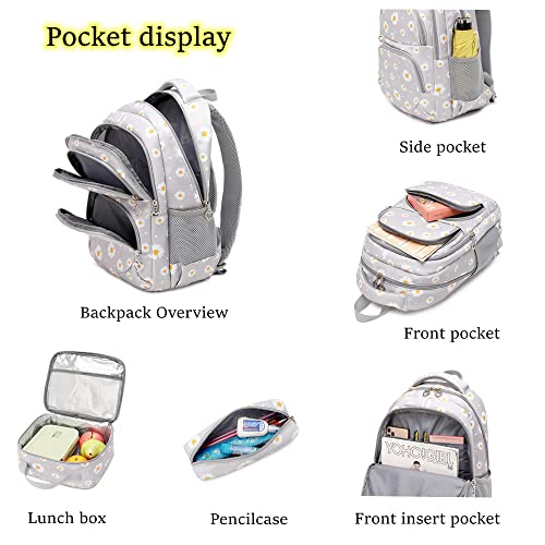 Ekuizai 3Pcs Daisy Prints Backpack For Girls Bookbag Set Primary School Daypack Elementary Students Knapsack With Lunch Box #TOP3
