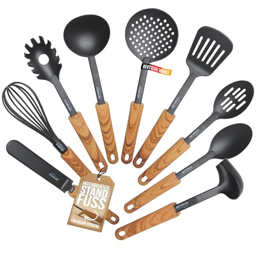 STONELINE Back to Nature 9-teiliges Nylon Küchenhelfer Set mit praktischer Stütze, Hitzebeständige Küchenutensilien für Antihaft Pfanne Topf,...