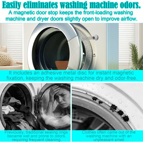 2 Stück Magnetische Türstützen für Frontlader-Waschmaschinen mit 4 Selbstklebenden Metallscheiben, Türöffner für Waschmaschinen zur Belüftung und Vermeidung Unangenehmer Gerüche