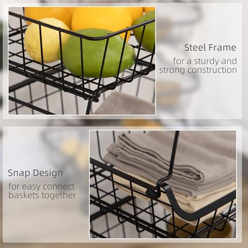 Homcom 5 Tier Storage Trolley, Steel Wire Baskets With Wheels, Stackable Fruit Vegetable Cart For Kitchen, Living Room, Bedroom, Black - 6