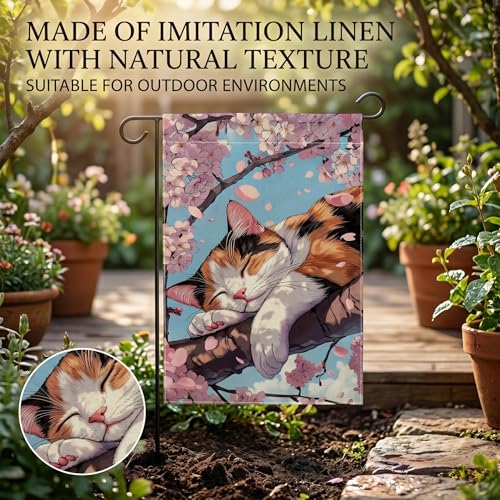 Drapeau de jardin chat fleurs de cerisier déco extérieure printemps