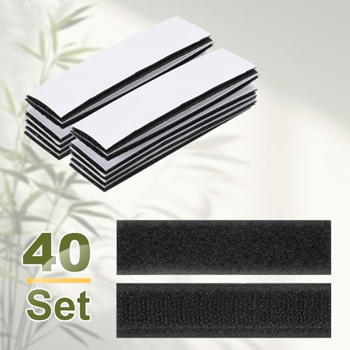 Image of HARFINGTON 48set Hook and Loop Strips with Adhesive 0.8 inchx3 inch Double Sided Hook and Loop Tape Nylon Self Sticky Fastener for Home Office Car, Black
