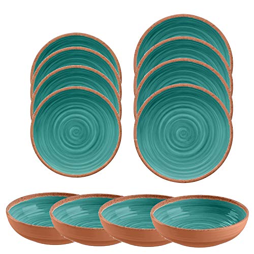 Rustic Swirl Turquoise Melamine Outdoor Dining Set (12)
