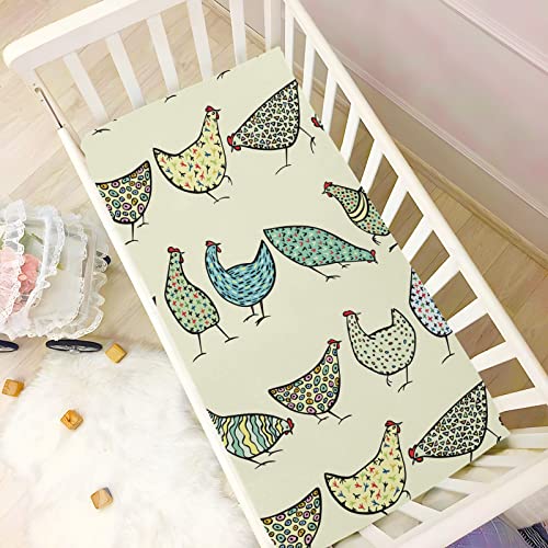 Abstract Hand Drawn Chickens Crib Sheets For Boys Girls Pack And Play Sheets Breathable Mini Fitted Crib Sheet For Standard Crib And Toddler Mattresses Baby Crib Sheets For Girls Babies, 39X27In #TOP5