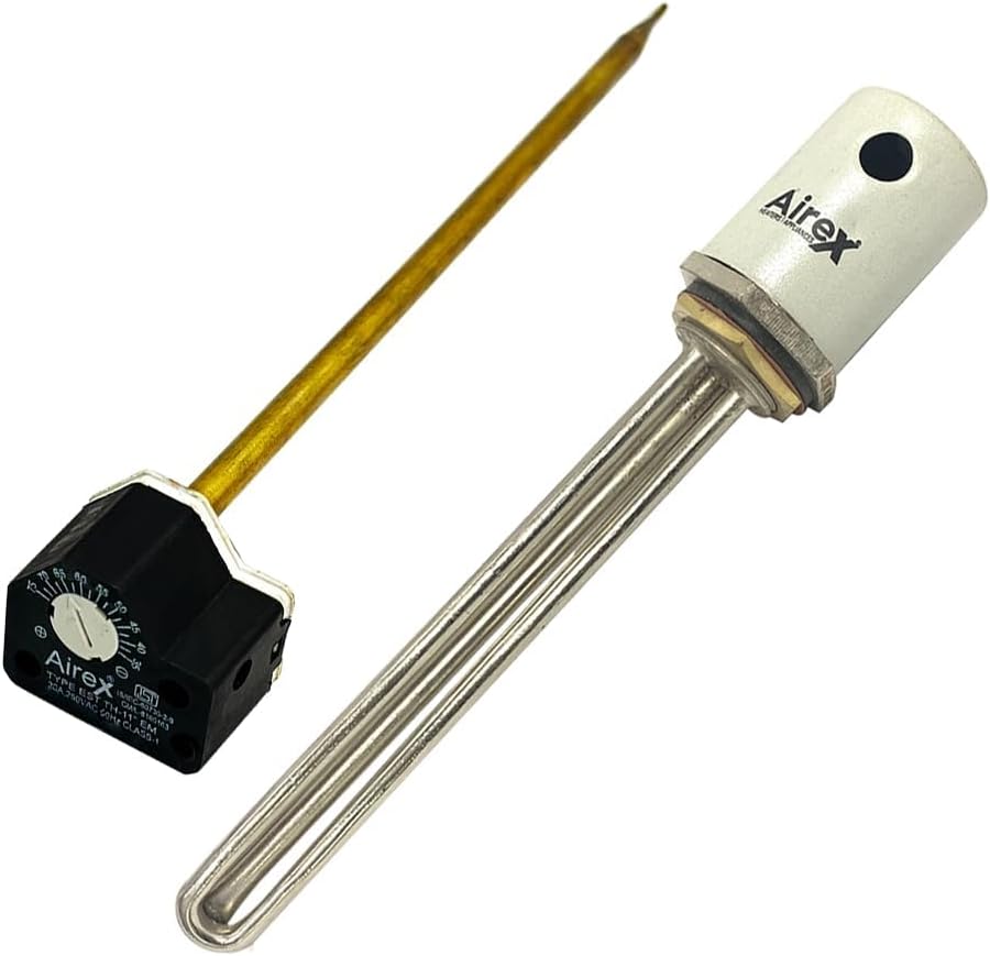 Water Immersion Heater | 3 kW Stainless Steel Double Pipe Heating Element | 1.5-Inch B.S.P. Thread with 11-Inch Auto Cut-Off Thermostat (35–75°C)