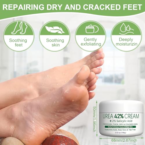 Crema Urea 42%, Hidratante para Pies, Manos y Codos con Aloe Vera y Aceite de Árbol de Té, Eliminador de Callos y Piel Agrietada, Hidratación Profunda, 100g - imagen 2