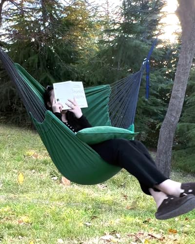 Image of Halalona Hammock Chair Hanging Hammock Chair Rope Swing 2 Cushions Included-Sturdy & Durable Soft Cotton Hand Woven Hammock Swing for Bedroom, Porch, Patio-Indoor /Outdoor