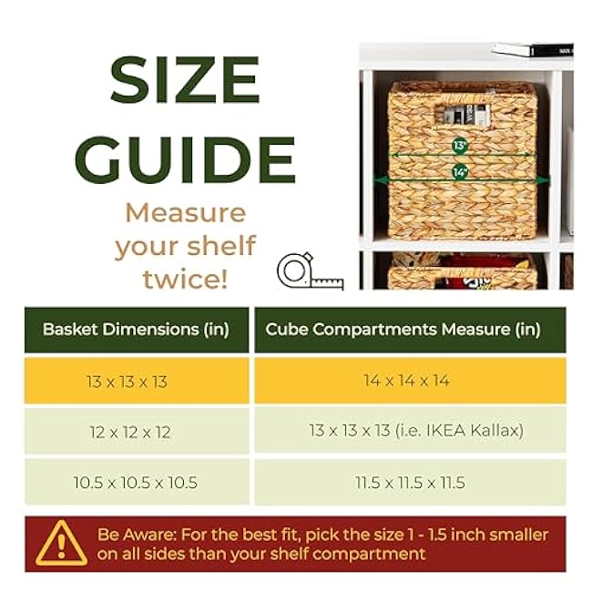 12.5x12.5 Wicker Storage Cubes, Water Hyacinth Storage Basket, Wicker Storage Baskets for Shelves, Woven Baskets for Storage, Square Wicker Storage Basket for Bedroom, Living Room