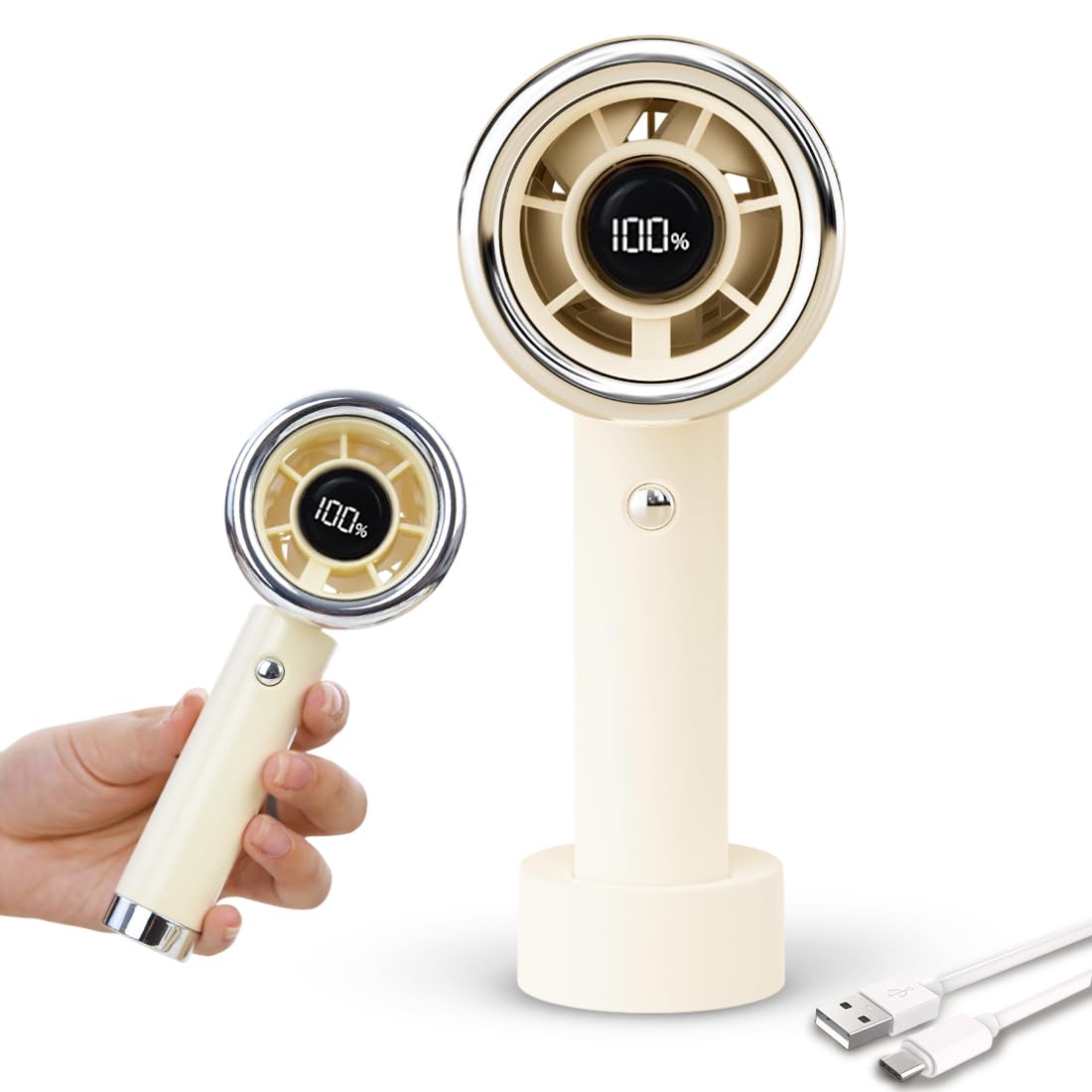 Wembley Mini Handheld & Desktop Fans for Kids & Adults | USB Rechargeable Personal Fan with 6-level Speed| Portable Fan with Detachable Base & Digital Display-image-30