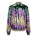 LCMTWX Women's Color-Blocked Sequin Bomber Jacket - Mardi Gras Themed Outerwear for Casual Celebrations