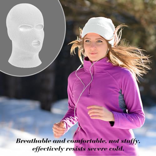 HAGOT 1PCS Balaclava, 3-Loch Sturmmaske, Gestrickte Sturmhaube, Skimütze für Motorrad und Fahrrad, Multifunktionsmaske, Weiß